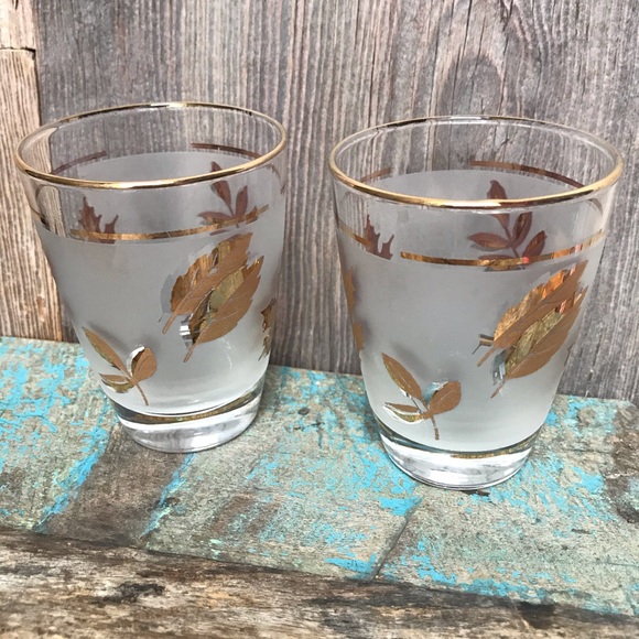 Gold Leaf Glasses (2) MCM - Picture 2 of 8